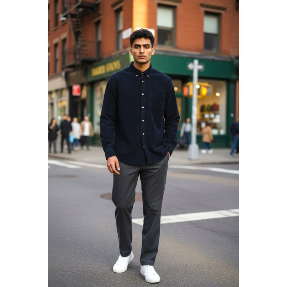 H&M Black Corduroy Button-Up Shirt – Men’s M – Minimalist Grunge Staple
